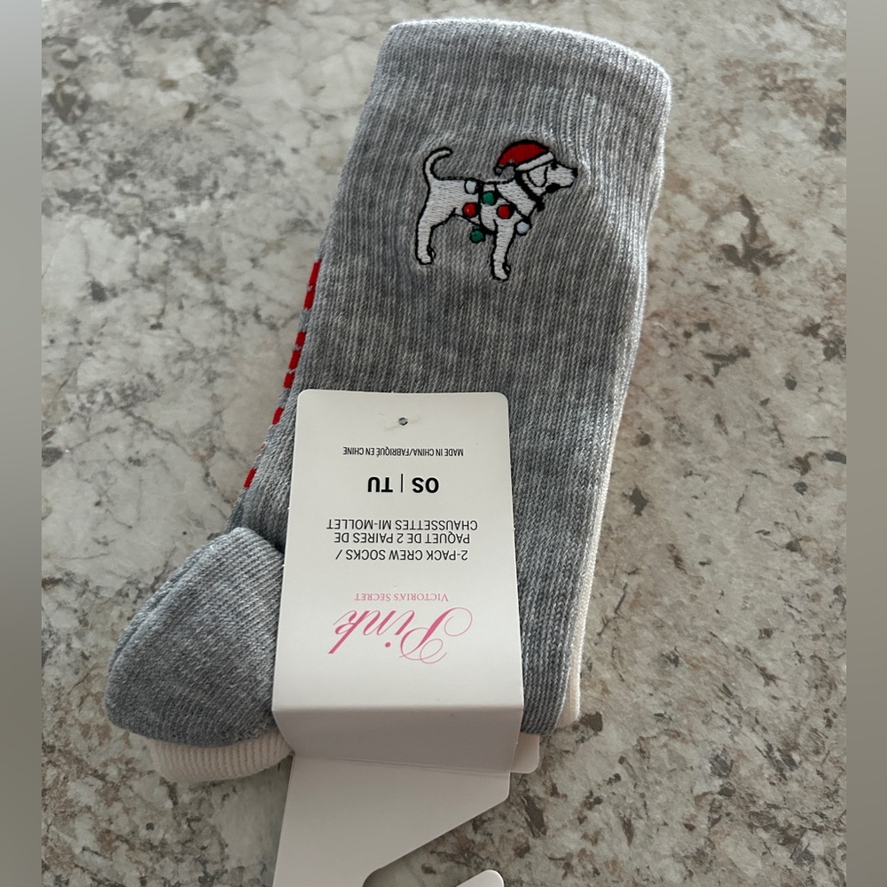 VS PINK Dog Striped 2-Pack Crew Socks NEW